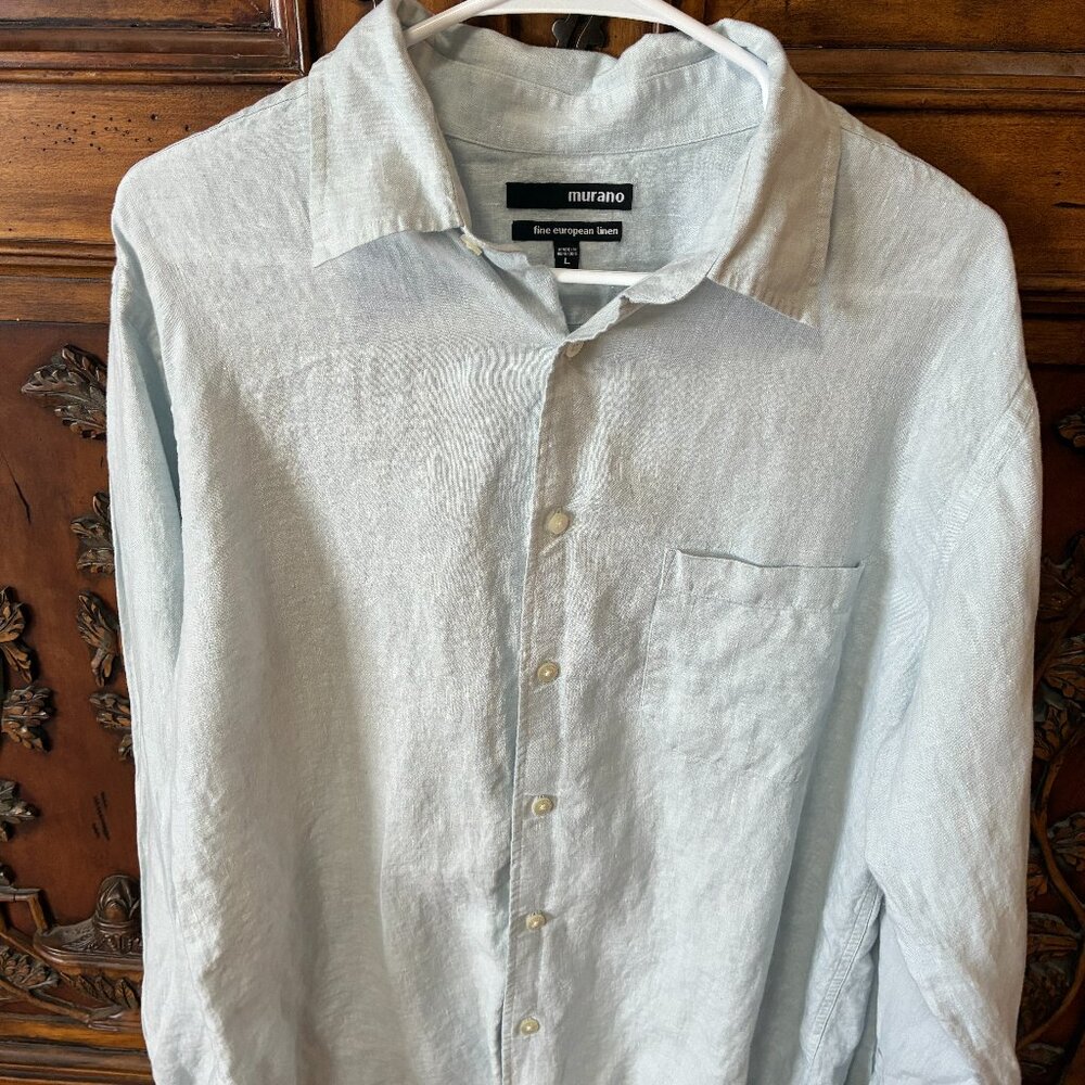 Men's MURANO Light Blue Long Sleeve Button Down Shirt Large Fine European Linen.
